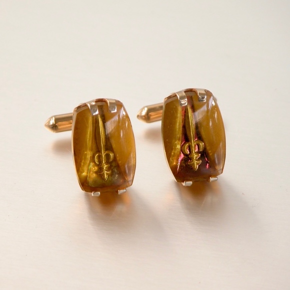 Vtg Bubble Glass Sword Cufflinks SWANKS Gold Tone - Picture 2 of 4